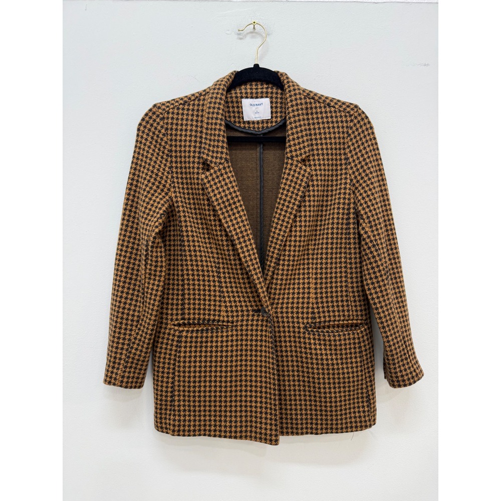Old Navy Knit Blazer S Petite Brown Black Houndstooth Single Button Jacket